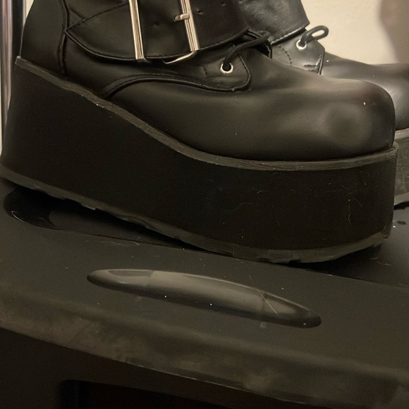 Black tall Demonia Platform Boots with Buckles🖤 - Picture 6 of 9